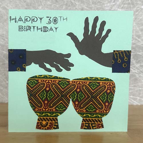 Green gold African drummer card
