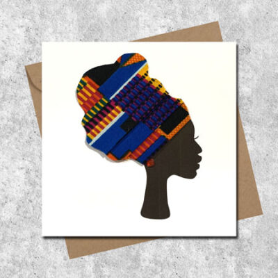 Blue Orange Kente High head wrap card
