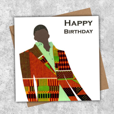 Card for men in orange kente, choice of jacket, shirt and waistcoat