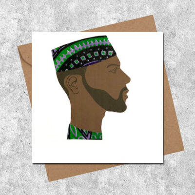 Card for men, with purple green kofia hat