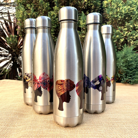 Headwrap silver water bottle
