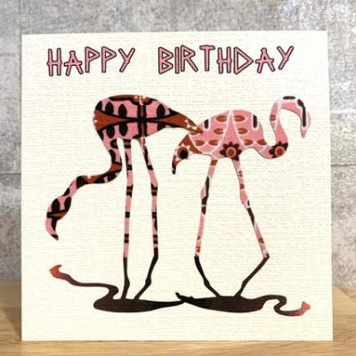 Pink Flamingo card in African fabric