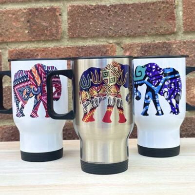 Elephant travel mug, insulated stainless steel