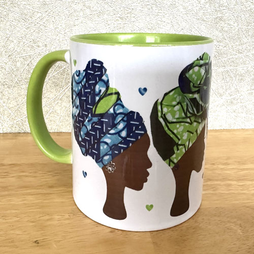 blue green headwrap mug