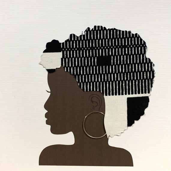 Black and white Afro hair card made with African fabric - Image 6