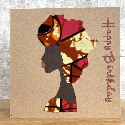 Pink cream Africa map hairstyle card, made with African fabric