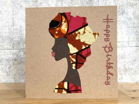 Pink cream Africa map hairstyle card, made with African fabric