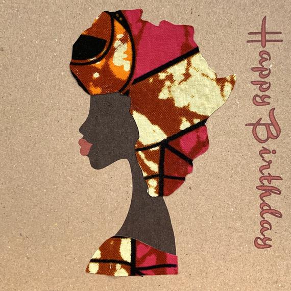 Pink cream Africa map hairstyle card, made with African fabric - Image 5
