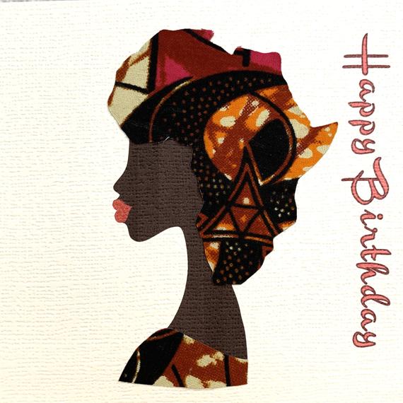 Pink cream Africa map hairstyle card, made with African fabric - Image 6