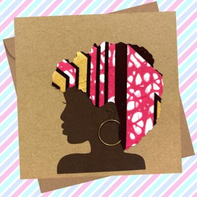 Pink and gold Afro hair card