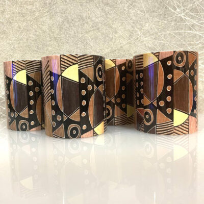 Set of four bogolan striped mugs