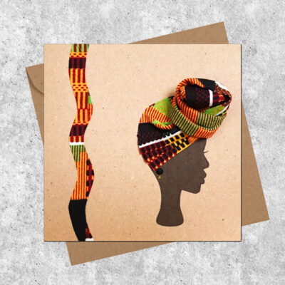 Orange Kente front knot headwrap card