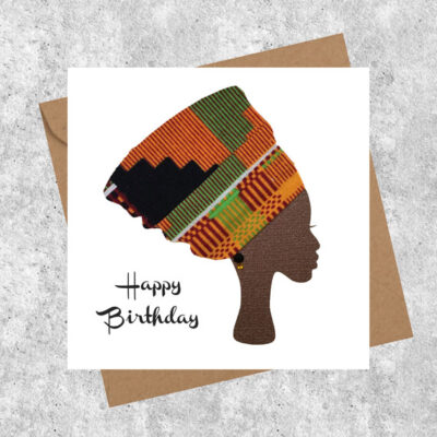 Orange kente gele headwrap card
