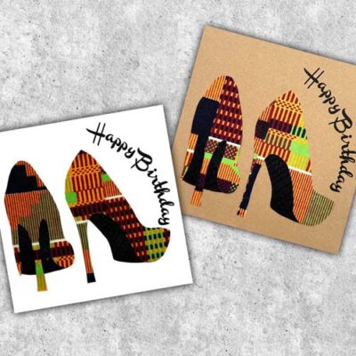 Orange kente high heel shoe card