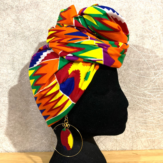 Multi kente headwrap, satin lined option, matching earrings option