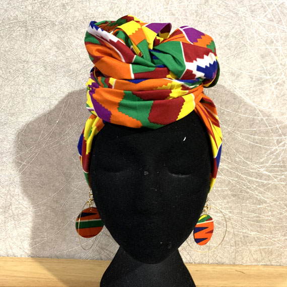 Multi kente headwrap, satin lined option, matching earrings option - Image 2