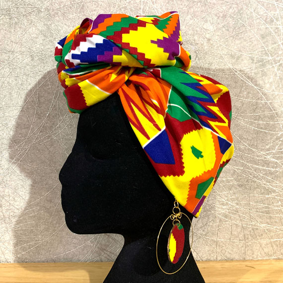 Multi kente headwrap, satin lined option, matching earrings option - Image 3