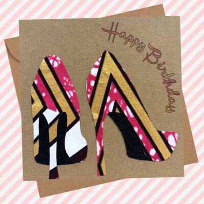 Pink gold high heel shoe card