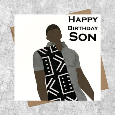 Card for men, black & white mudcloth jacket, shirt or waistcoat