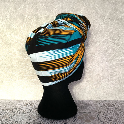 Turquoise and golden yellow headwrap, with satin lined option - Image 5