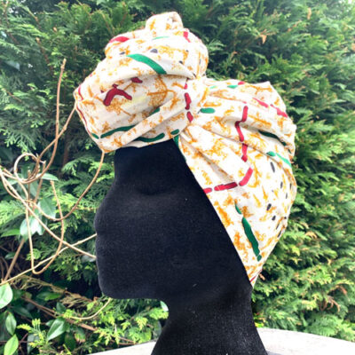White red green mudcloth headwrap, with satin lined option