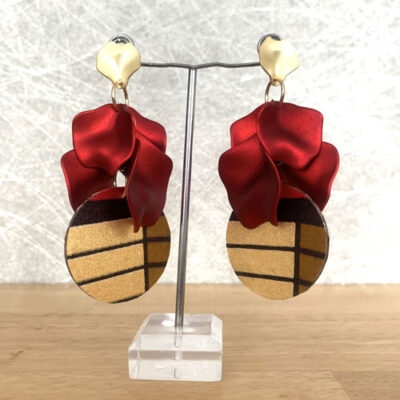 Flower petals earrings with contrasting African fabric discs