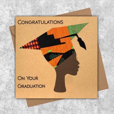 Black woman graduation card in orange kente