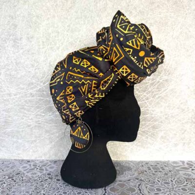 Black gold headwrap, satin lined option, matching earrings option