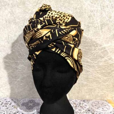 Brown cream batik headwrap, with satin lined option