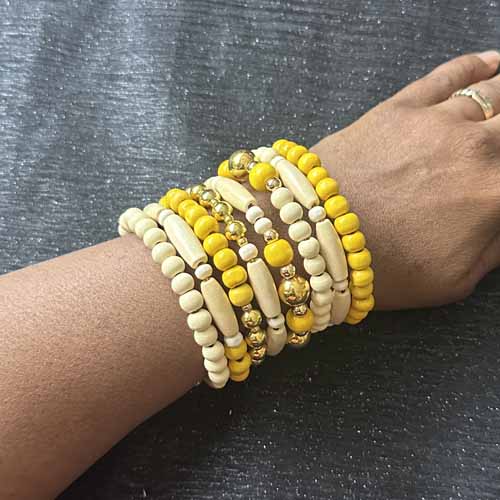 Stacked cream wooden bead wrap bracelet, choose your highlight colour - Image 3