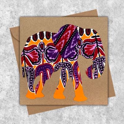 Magenta orange elephant dashiki card