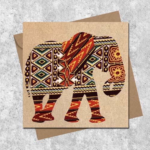 Orange dashiki Elephant card, African print fabric card - Image 3