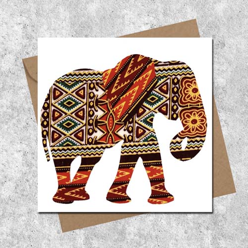 Orange dashiki Elephant card, African print fabric card - Image 2