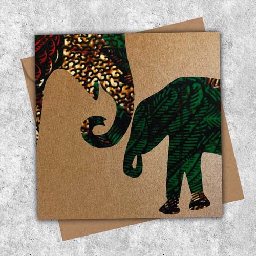 Elephant parent and child card made with forest colours African fabric - Image 2