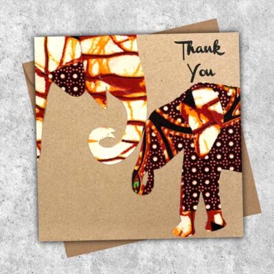 Elephant parent and child card in honey African fabric