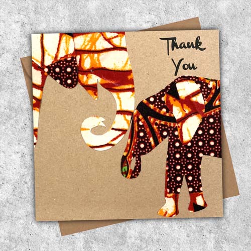 Elephant parent and child card in honey African fabric