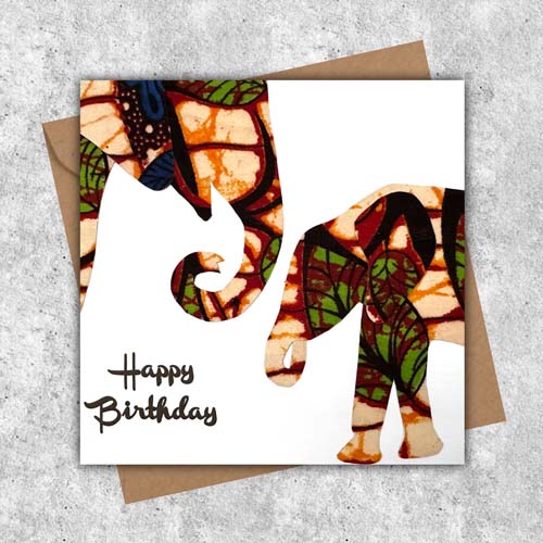 Elephant parent and child card in honey African fabric - Image 2